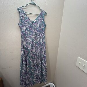 L'ILE BLEUE Floral Shirt Midi Maxi Dress Womens S 100% Cotton Boho Cottagecore